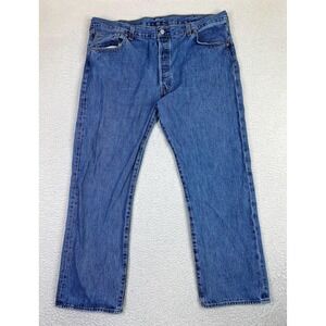 Levis 501 Jeans Mens 42x30 Blue Denim Button Fly Straight Leg Classic Red Tab